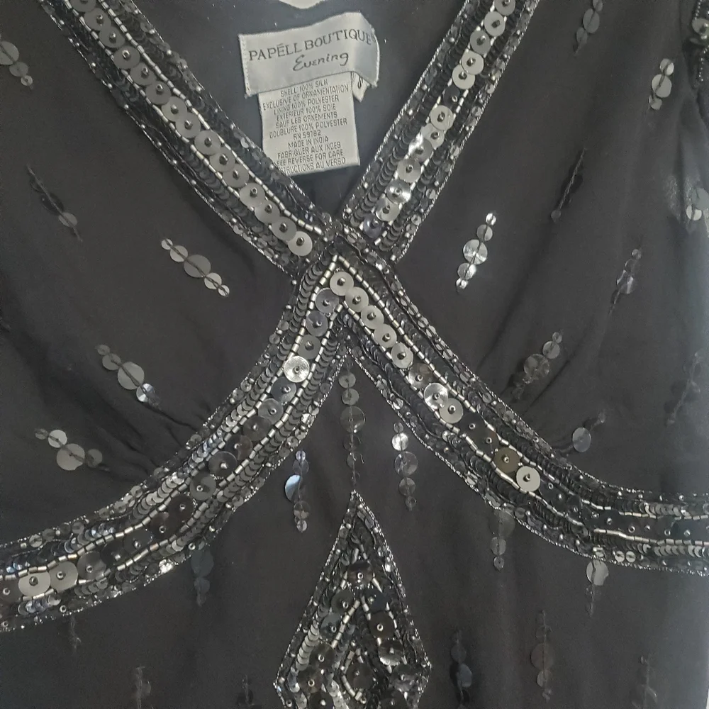 Papell Boutique Vintage Flapper Evening Blouse Silk Black Sequin Embellished  S - Picture 2 of 14